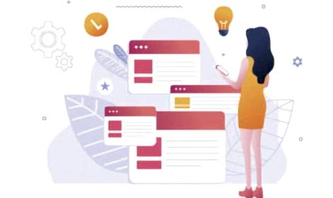 Kurumsal Kimliğinizle Fark Yaratın Kurumsal Marka Kimliği. Kurumsal kimlik tasarımıyla ilgilenen kadın illüstrasyonu, arka planda tasarım şemaları