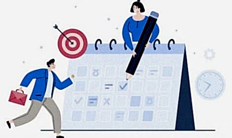 Amacımız Ne - Hedeflerimiz- Ne Amaçlıyoruz? Takvim ve hedef simgesiyle iş planlaması yapan kişiler