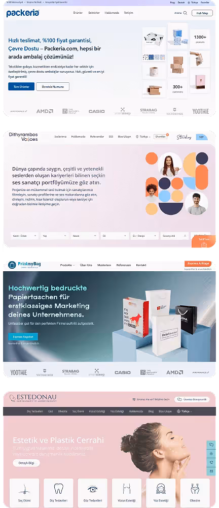 Web tasarım projelerine ait çeşitli sektörlerden örnek arayüzler Web tasarım projelerine ait çeşitli sektörlerden örnek arayüzler