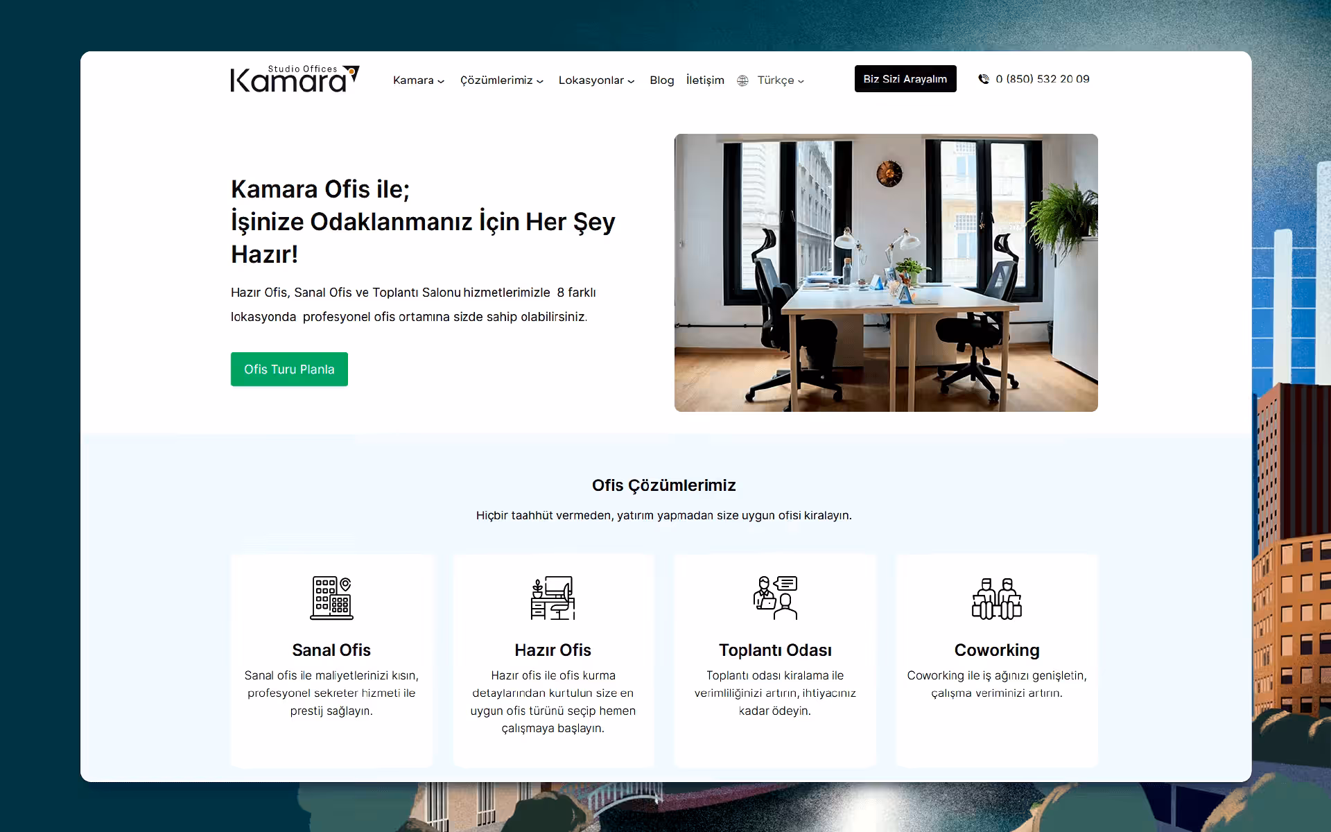 Kamara Ofis sanal ofis ve hazır ofis çözümleri web sitesi WordPress tasarımı